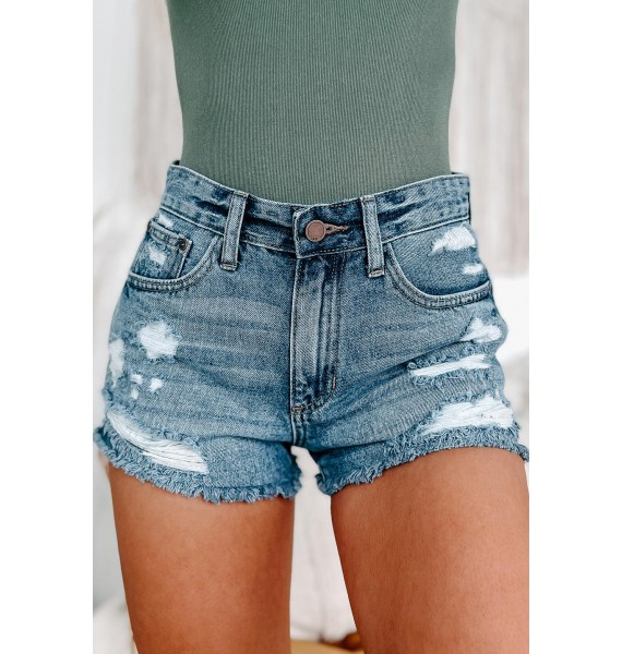 Mikey High Rise Distressed Raw Hem Shorts (Medium)