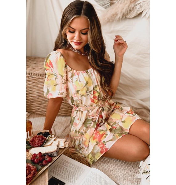 Era Of Love Ruffled Floral Mini Dress (Blush)