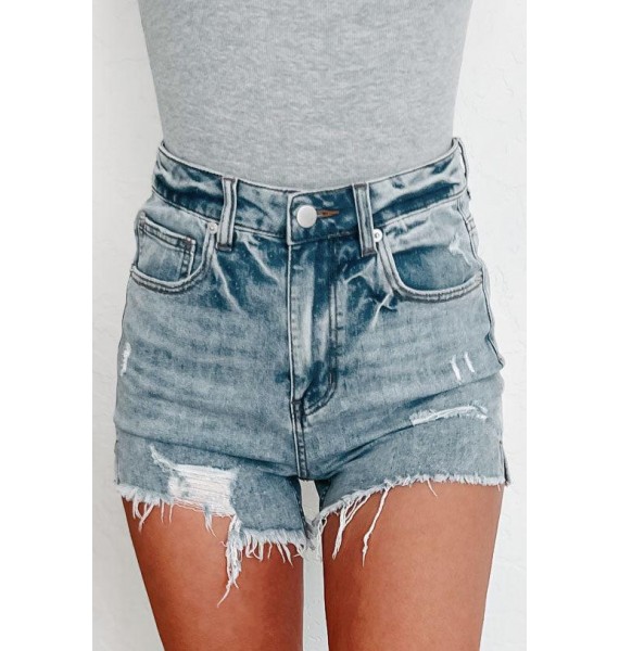 Ready For Today High Rise Distressed Denim Shorts (Medium Light)