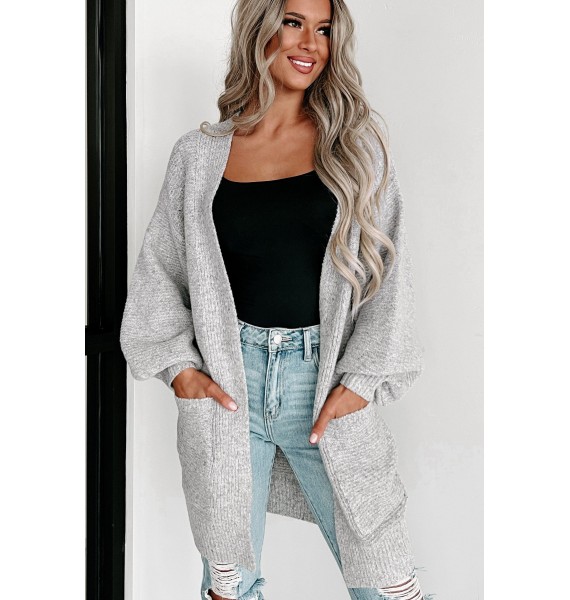 Anticipating This Moment Open Front Cardigan (Grey/Mocha)