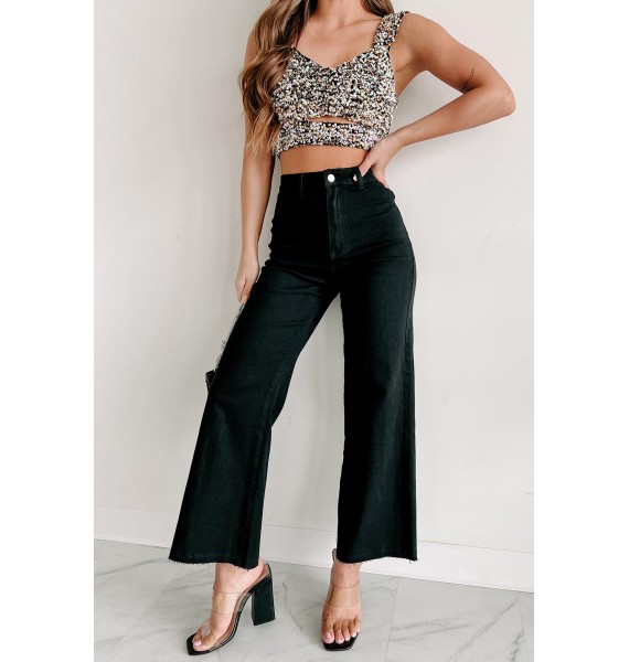 According To Plan High Rise Wide Leg Crop Jeans (Black)