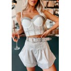 Building My Empire Rhinestone Mesh Bustier Crop Top (White)