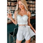 Building My Empire Rhinestone Mesh Bustier Crop Top (White)