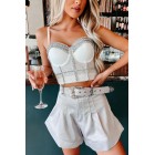 Building My Empire Rhinestone Mesh Bustier Crop Top (White)