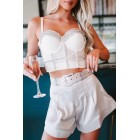 Building My Empire Rhinestone Mesh Bustier Crop Top (White)