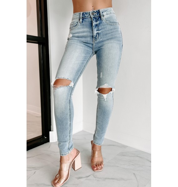 Cool Your Jets High Rise Distressed Eunina Skinny Jeans (Light)