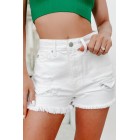 Endless Attention High Rise Distressed Denim Shorts (White)