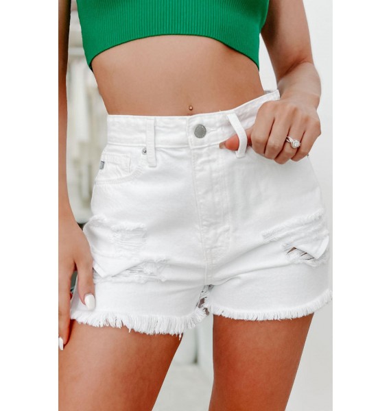 Endless Attention High Rise Distressed Denim Shorts (White)