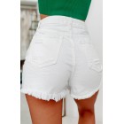 Endless Attention High Rise Distressed Denim Shorts (White)