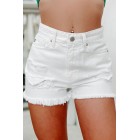 Endless Attention High Rise Distressed Denim Shorts (White)