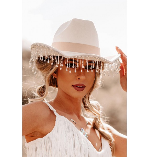 A Few Too Many Rhinestone Fringe Western Hat (Ivory)