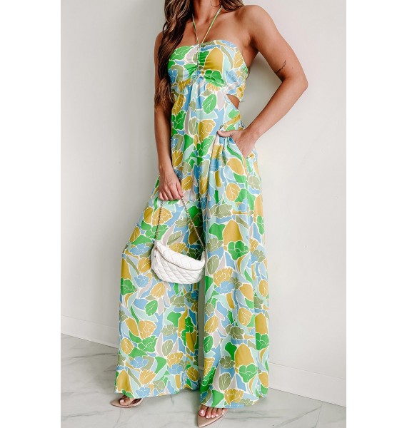 With Out A Doubt Halter Neck Jumpsuit (Green Multi)