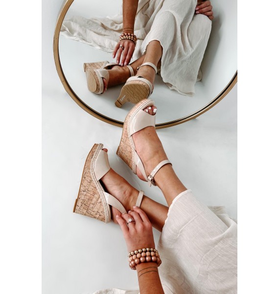 Finding Favor Peep Toe Cork Wedge Heels (Nude)