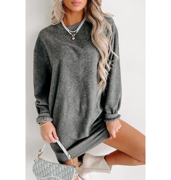 Fleece Sweatshirt Mini Dress (Charcoal)