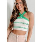 A Retro Moment Striped Halter Crop Top (Green)