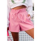 Chasing The Thrills Faux Leather Drawstring Shorts (Pink)