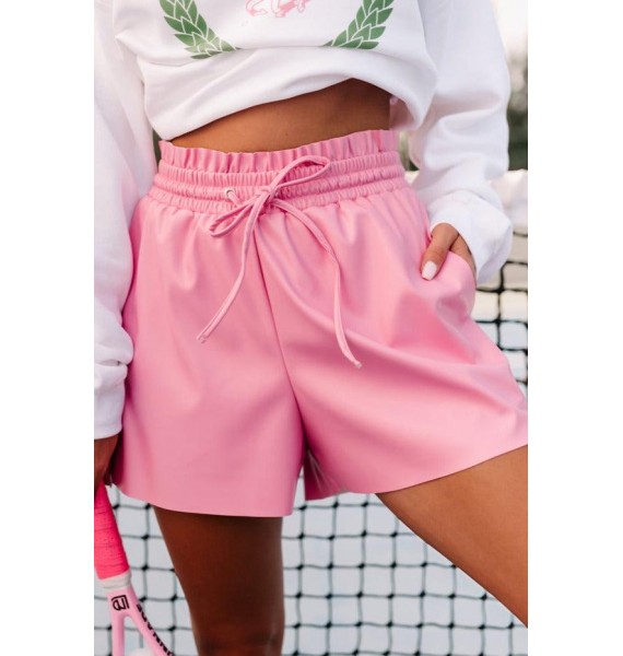Chasing The Thrills Faux Leather Drawstring Shorts (Pink)