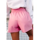 Chasing The Thrills Faux Leather Drawstring Shorts (Pink)