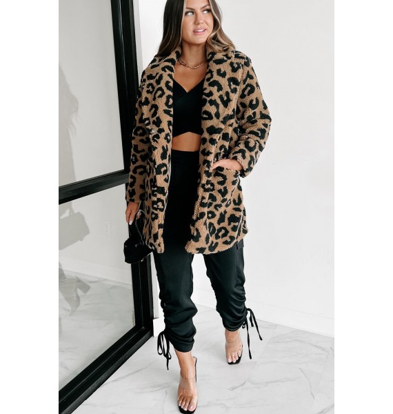 All About The Attention Teddy Sherpa Leopard Coat (Brown)