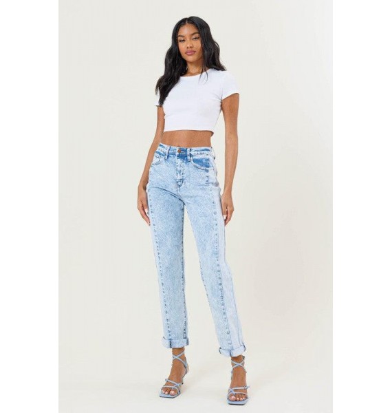 Always A Possibility High Rise Colorblock Mom Jeans (Blue)