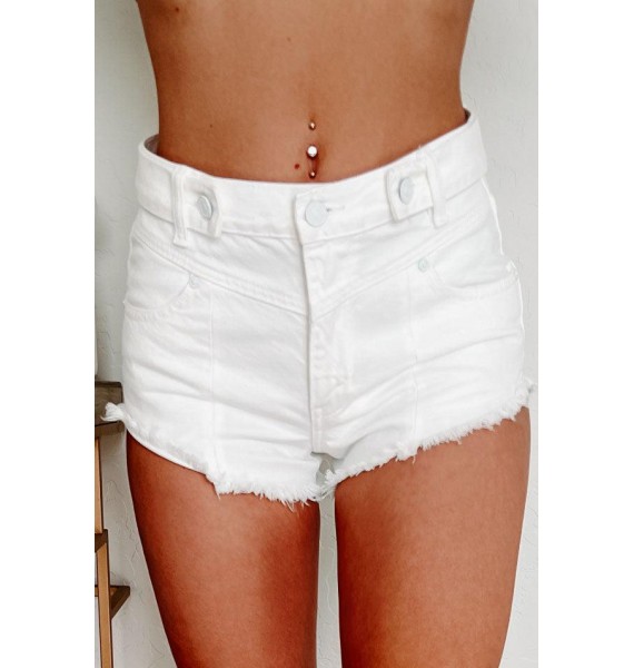 Finally Living High Rise Frayed Hem Kancan Shorts (White)