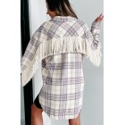 Drop By Plaid Fringe Shacket (Lavender)