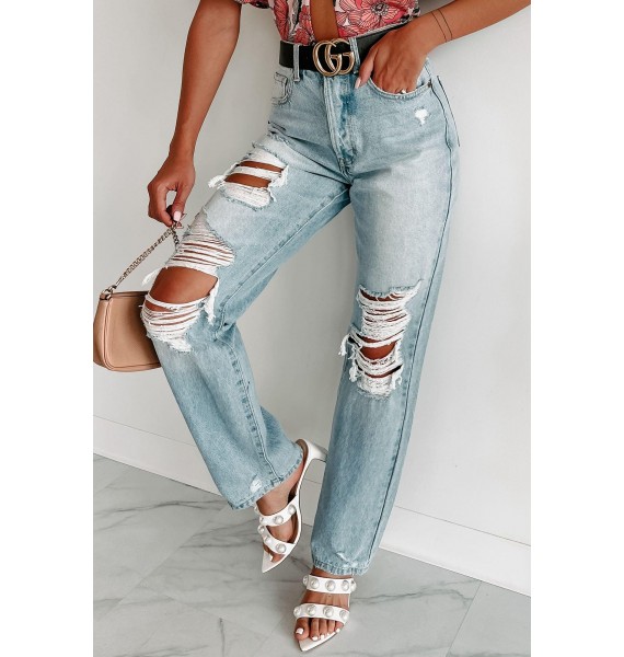 Life Lessons High Rise Distressed Cello Dad Jeans (Medium Denim)