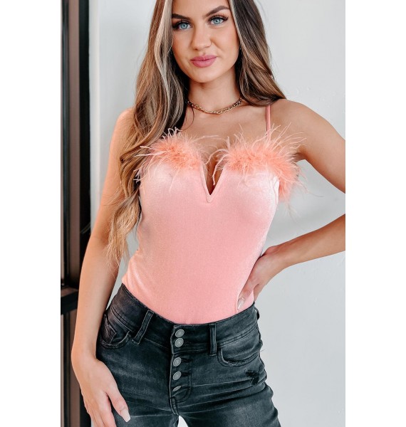 Feather Or Not NanaMacs Original Feather Trimmed Bodysuit (Baby Pink)