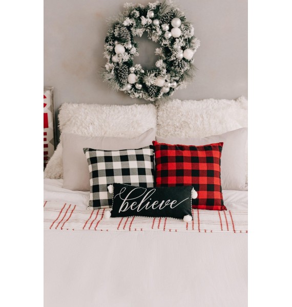 Believe Pom Pom Throw Pillow (White/Black)