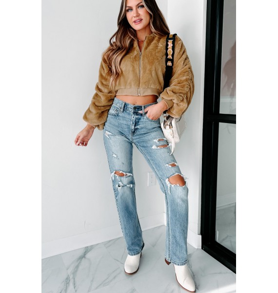 Perfectly Plush Faux Fur Crop Jacket (Beige)