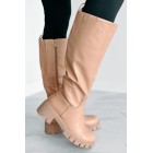 Racing Toward Extinction Knee High Lug Sole Boots (Nude)