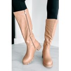 Racing Toward Extinction Knee High Lug Sole Boots (Nude)