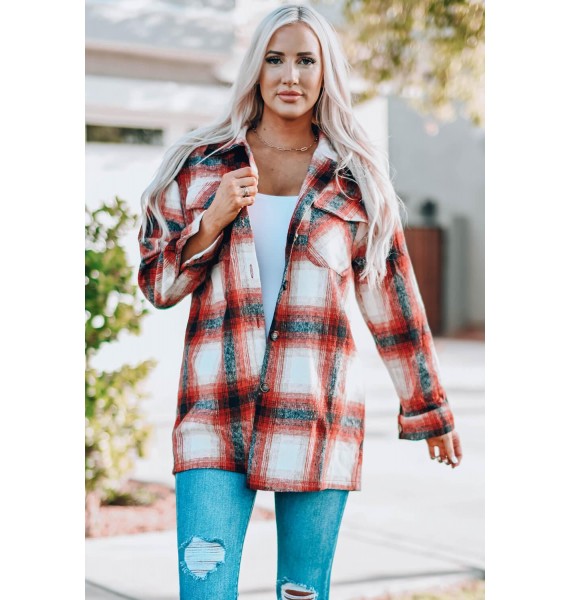 Plaid Button Up Shirt Jacket with Pockets