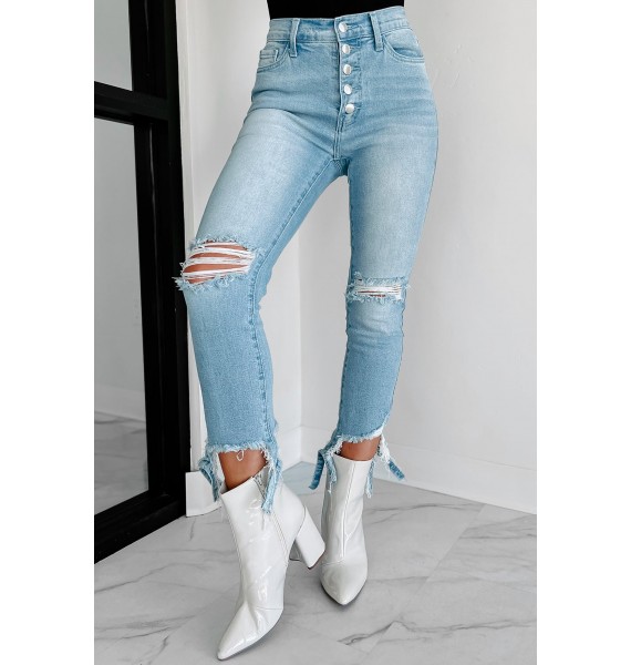 My Only Wish Mid-Rise Distressed Skinny Jeans (Light Stone)