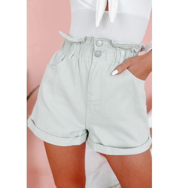 Ease Into It High Rise Cuffed Paperbag Shorts (Light Sage)