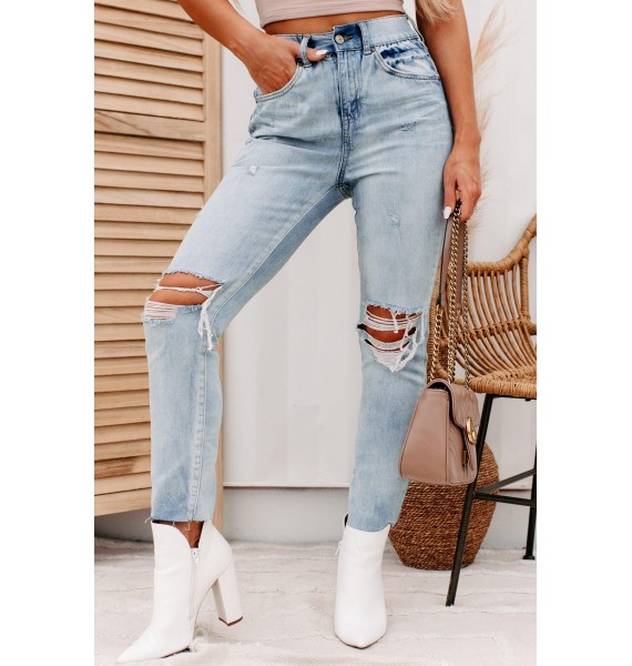 Lease On Life High Rise Distressed Rewash Mom Jeans (Light)