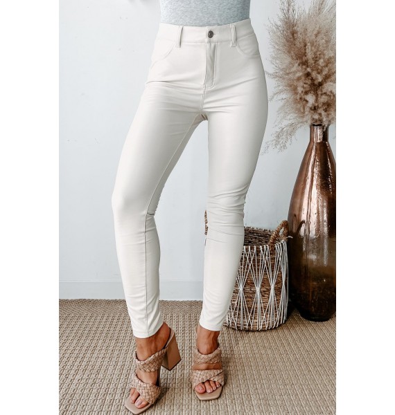 Dicey Decisions Rewash Skinny Faux Leather Pants (Ivory)