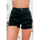 Albany High Rise Distressed Denim Shorts (Black)