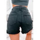 Albany High Rise Distressed Denim Shorts (Black)