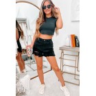 Albany High Rise Distressed Denim Shorts (Black)