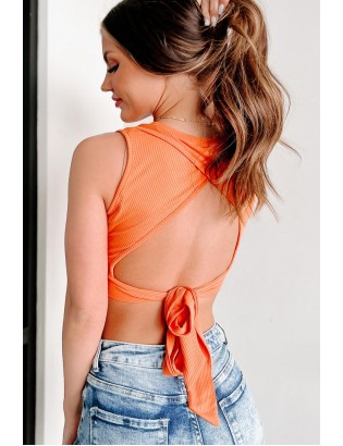 Never A Dull Moment Ribbed Open Back Crop Top (Orange)
