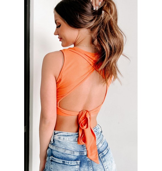 Never A Dull Moment Ribbed Open Back Crop Top (Orange)