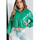 Big City Streets Patent Leather Puffer Jacket (Kelly Green)