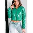 Big City Streets Patent Leather Puffer Jacket (Kelly Green)