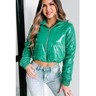 Big City Streets Patent Leather Puffer Jacket (Kelly Green)