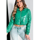 Big City Streets Patent Leather Puffer Jacket (Kelly Green)