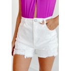 Albany High Rise Distressed Denim Shorts (White)