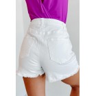 Albany High Rise Distressed Denim Shorts (White)