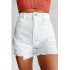 Albany High Rise Distressed Denim Shorts (White)