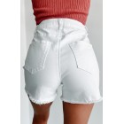 Albany High Rise Distressed Denim Shorts (White)